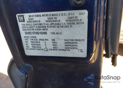 2002 Chevrolet Avalanche 1500 из США, поврежденный, VIN 3GNEC13T42G162499